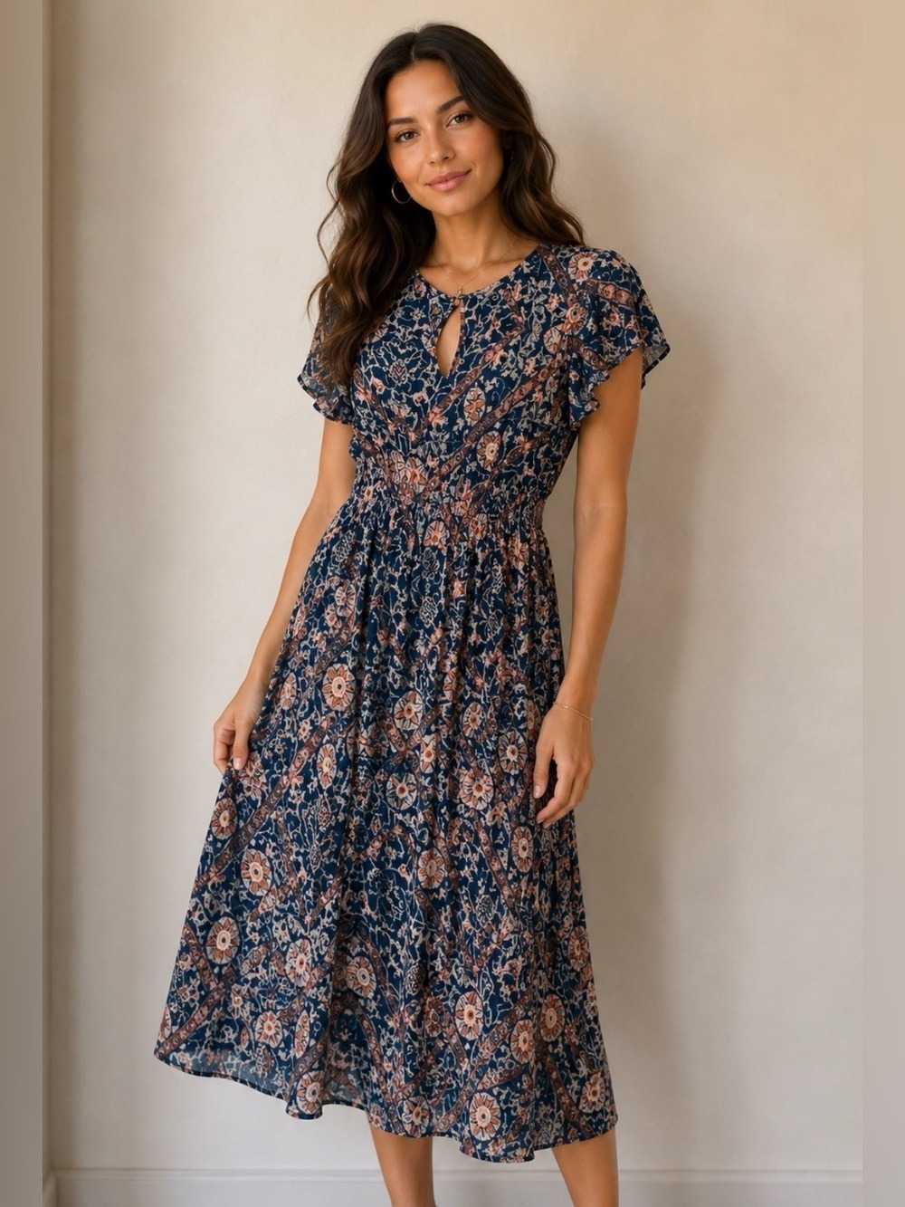 Women's INC International Concepts Teal Pink Floral Midi Dress Size 10